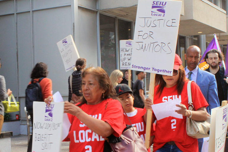 SEIU Local 2 workers picket the Icon building