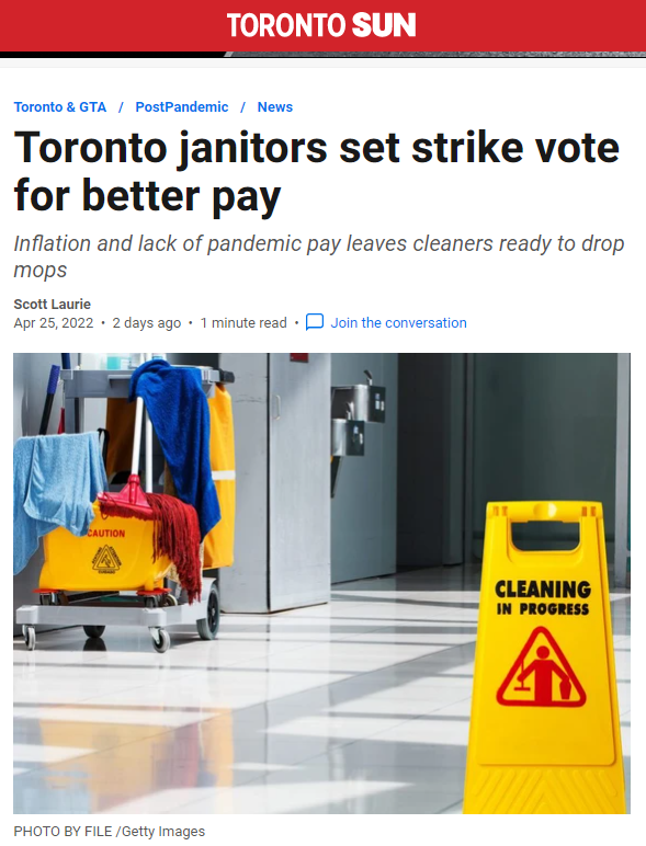 Read more about the article Toronto Sun: Toronto janitors set strike vote for better pay