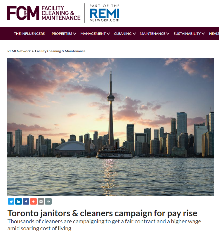 Read more about the article Facility Cleaning & Maintenance News: Toronto janitors & cleaners campaign for pay rise
